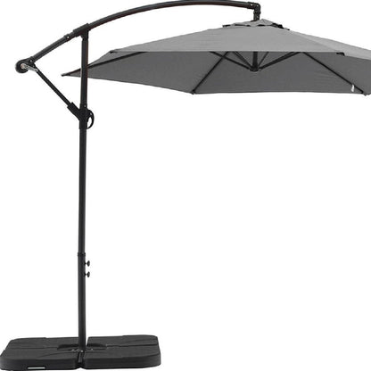 9.5' Gray Polyester Hexagonal Cantilever Patio Umbrella with Stand