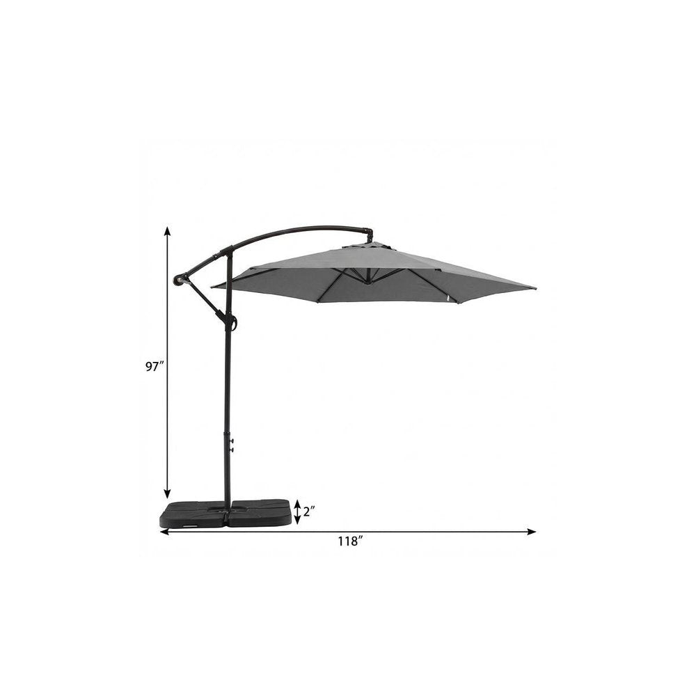9.5' Gray Polyester Hexagonal Cantilever Patio Umbrella with Stand — view 7