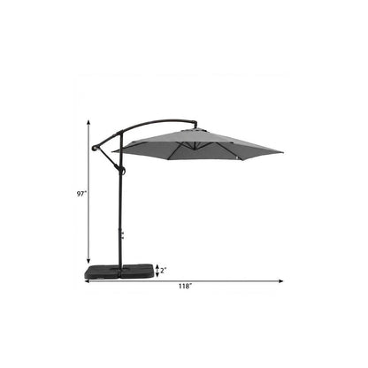 9.5' Gray Polyester Hexagonal Cantilever Patio Umbrella with Stand