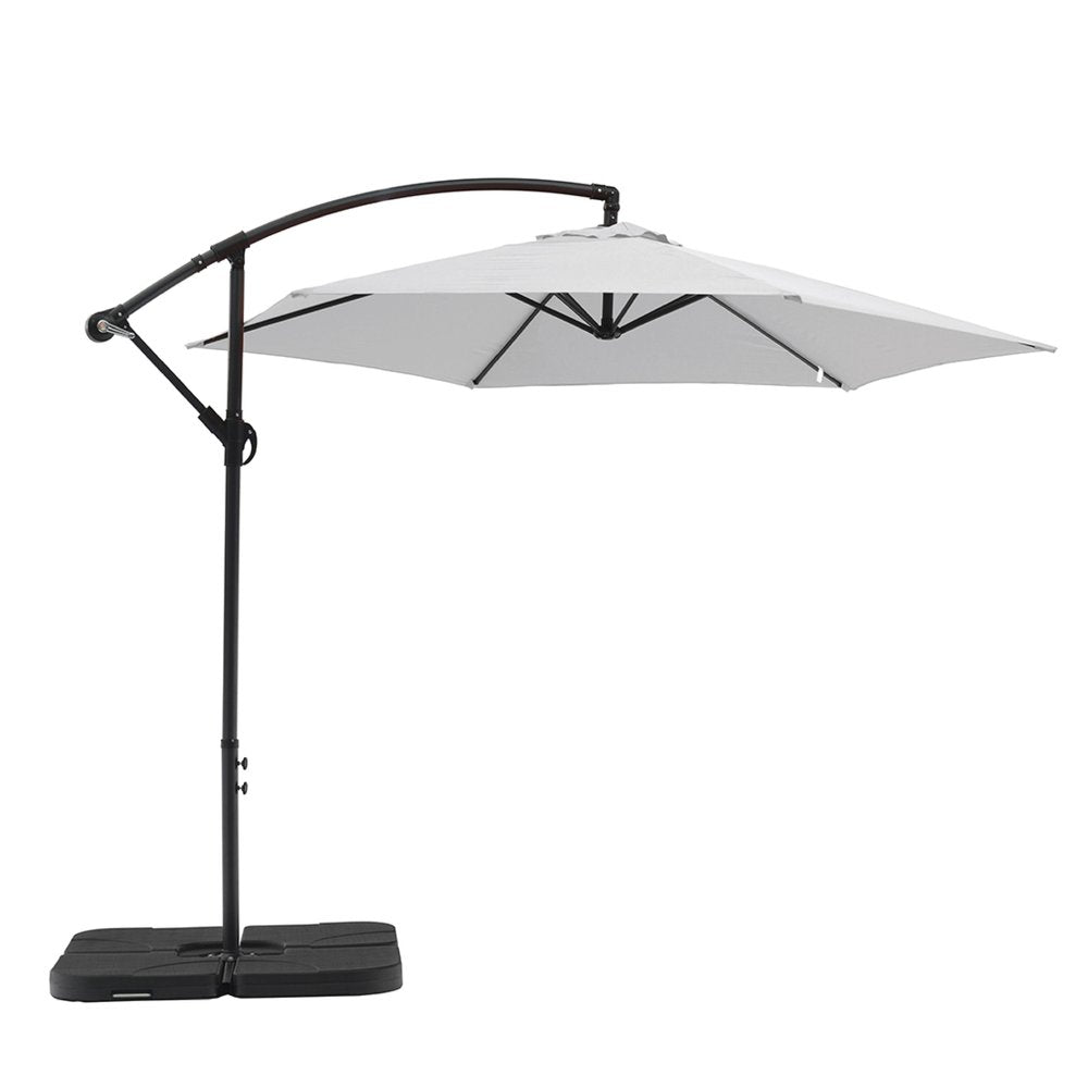 9.5' White Polyester Hexagonal Cantilever Patio Umbrella with Stand — view 1