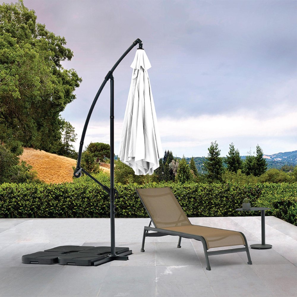 9.5' White Polyester Hexagonal Cantilever Patio Umbrella with Stand — view 5