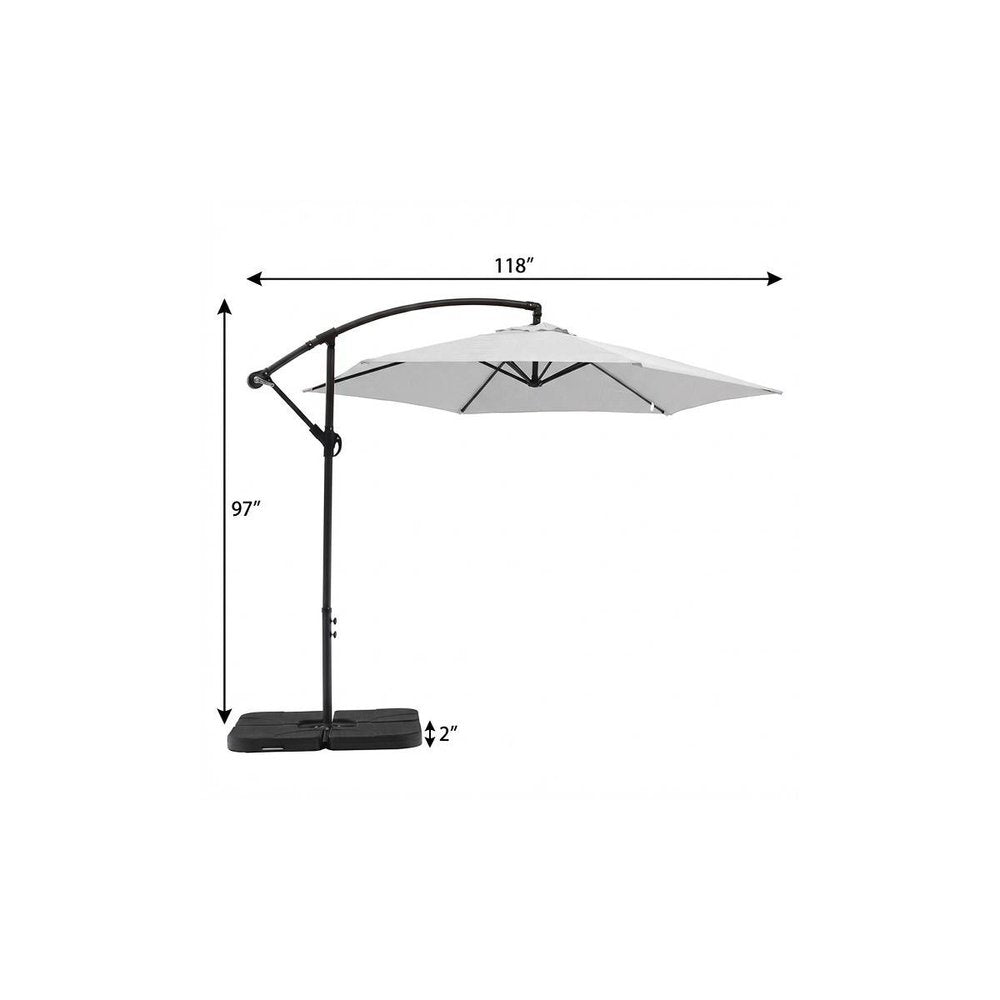 9.5' White Polyester Hexagonal Cantilever Patio Umbrella with Stand — view 9