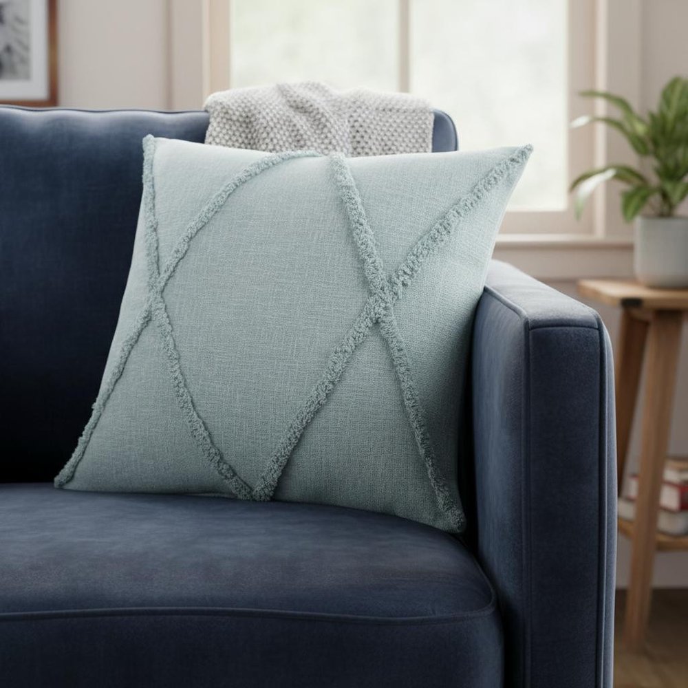 18" Blue And Slate Blue Diamond Cotton Throw Pillow Cover with Texture — view 7