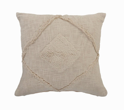 20" Beige And Brown Diamond Cotton Throw Pillow Cover with Texture