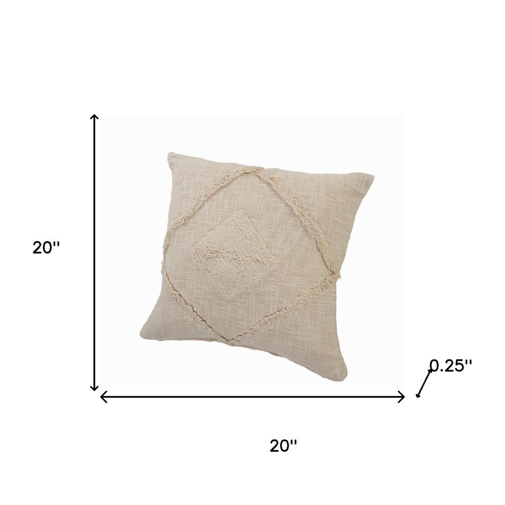 20" Beige And Brown Diamond Cotton Throw Pillow Cover with Texture