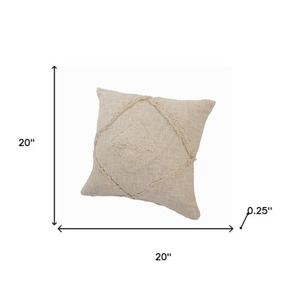 20" Beige And Brown Diamond Cotton Throw Pillow Cover with Texture
