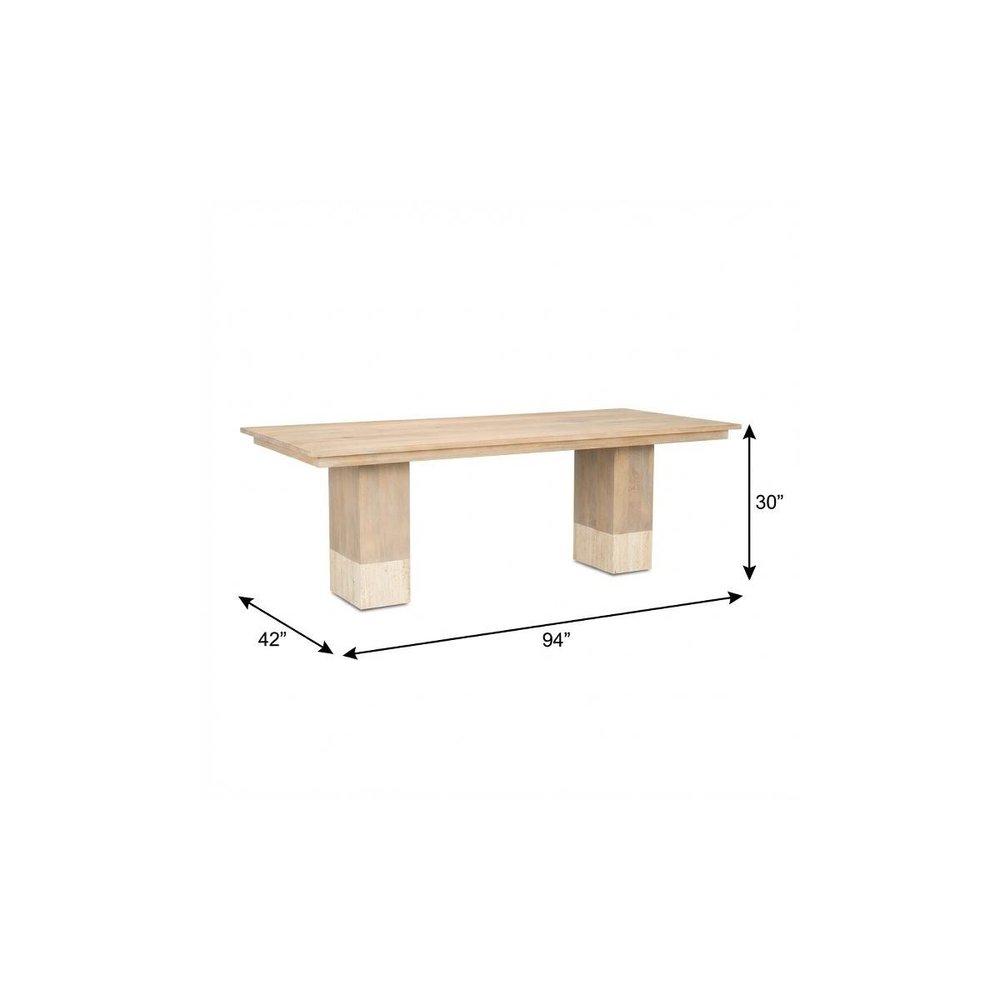 94" Natural And Beige Solid Wood And Marble Double Pedestal Base Dining Table — view 9