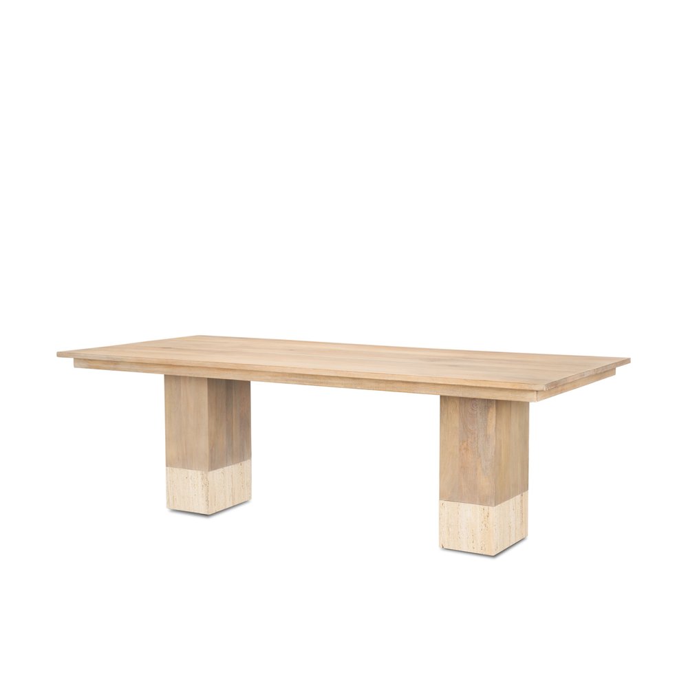 94" Natural And Beige Solid Wood And Marble Double Pedestal Base Dining Table — view 2
