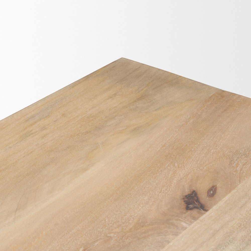 94" Natural And Beige Solid Wood And Marble Double Pedestal Base Dining Table HomeRoots