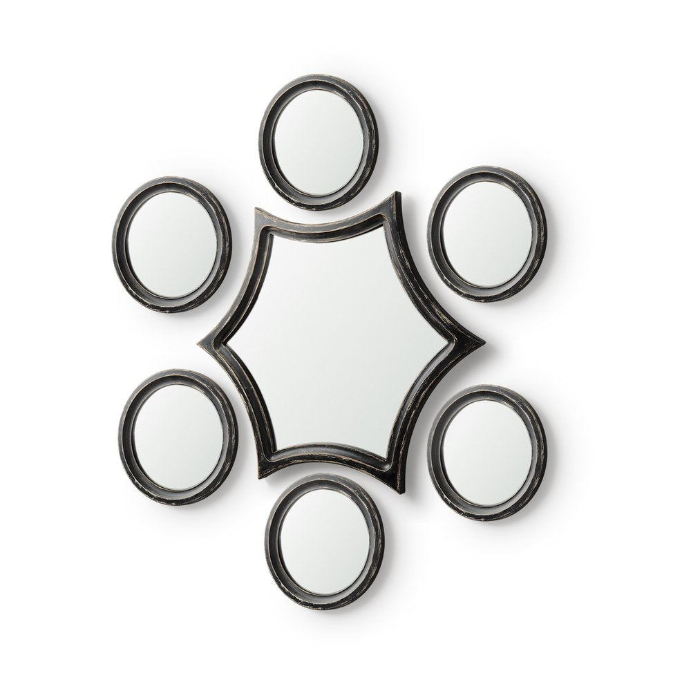 Set of Seven Black Wood Geometric Framed Accent Mirrors HomeRoots