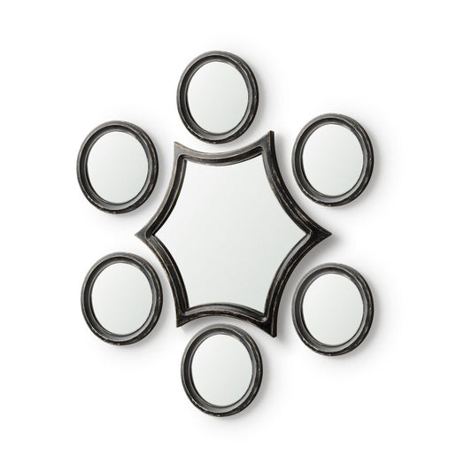 Set of Seven Black Wood Geometric Framed Accent Mirrors