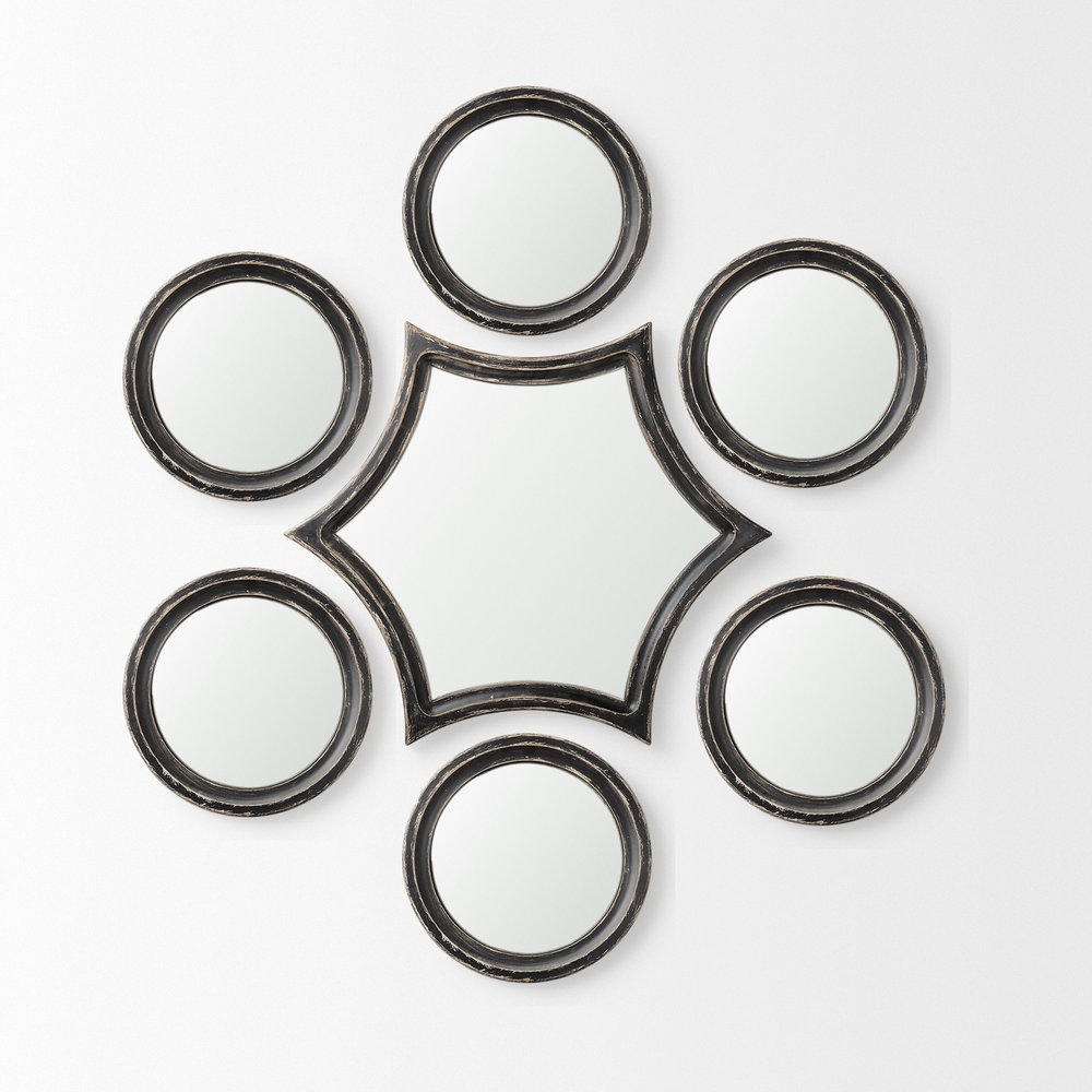 Set of Seven Black Wood Geometric Framed Accent Mirrors HomeRoots