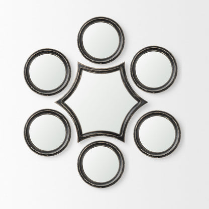 Set of Seven Black Wood Geometric Framed Accent Mirrors HomeRoots