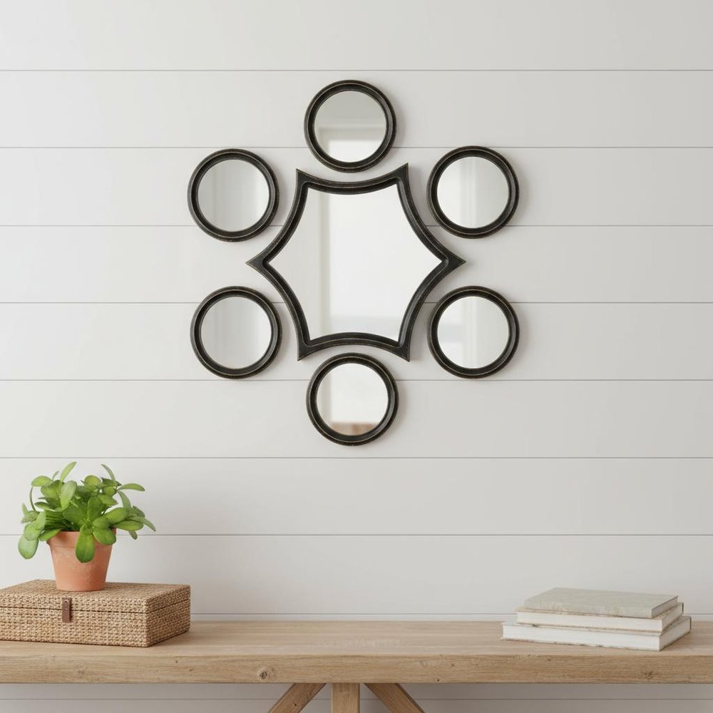 Set of Seven Black Wood Geometric Framed Accent Mirrors HomeRoots