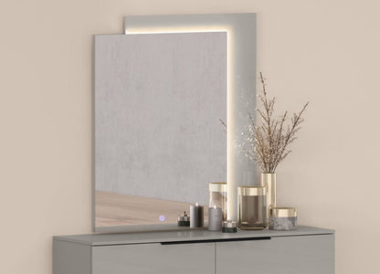 47" X 41" Light Gray Wood Lighted Wall Mounted And Dresser Mount Geometric Framed Dresser Mirror