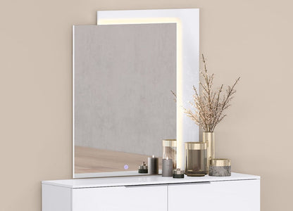 47" X 41" White Wood Lighted Wall Mounted And Dresser Mount Geometric Framed Dresser Mirror