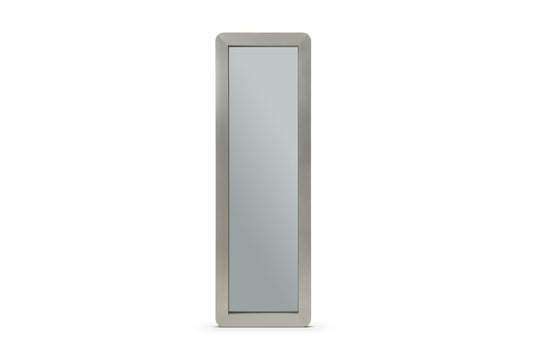 83" X 27" Gray And Silver Stainless Steel Wall Mounted And Leaning Framed Accent Mirror