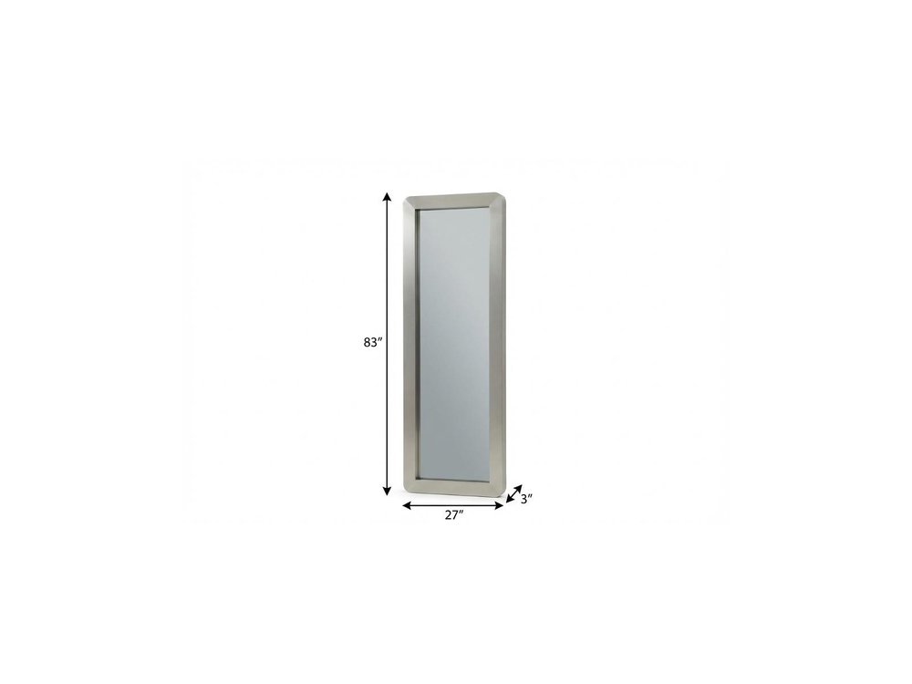 83" X 27" Gray And Silver Stainless Steel Wall Mounted And Leaning Framed Accent Mirror HomeRoots