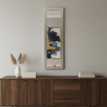 83" X 27" Gray And Silver Stainless Steel Wall Mounted And Leaning Framed Accent Mirror HomeRoots