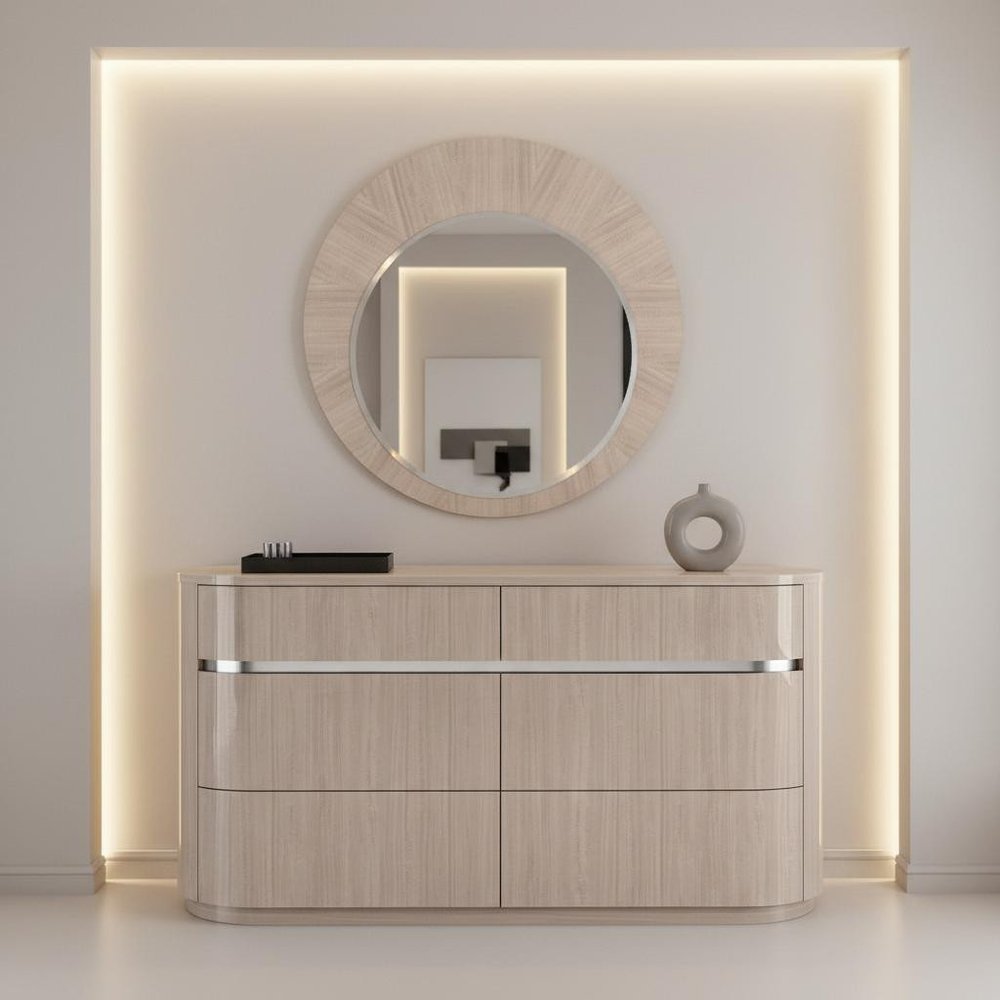 39" X 39" Beige Wood Round Framed Dresser Mirror HomeRoots