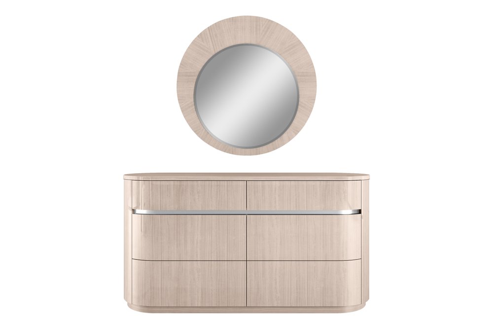 39" X 39" Beige Wood Round Framed Dresser Mirror — view 4