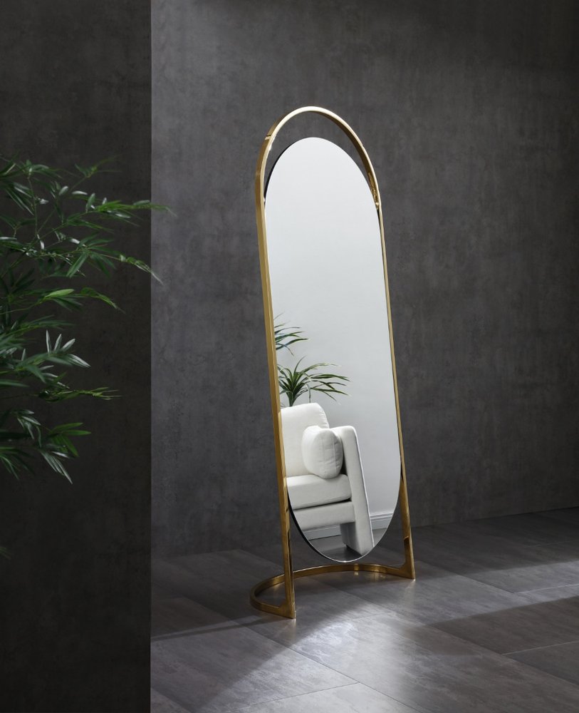 82" X 33" Gold Steel Oval Freestanding Framed Full Length Mirror HomeRoots