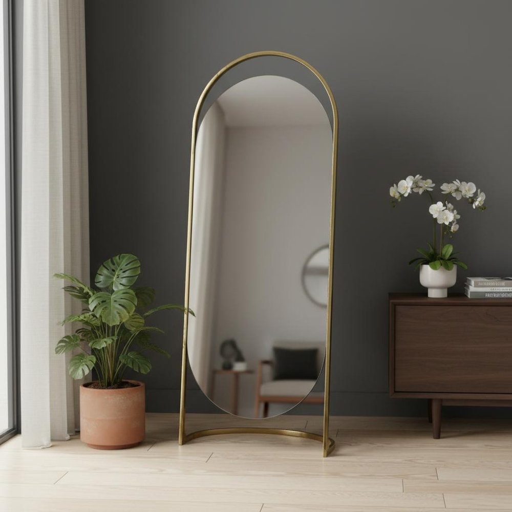 82" X 33" Gold Steel Oval Freestanding Framed Full Length Mirror HomeRoots