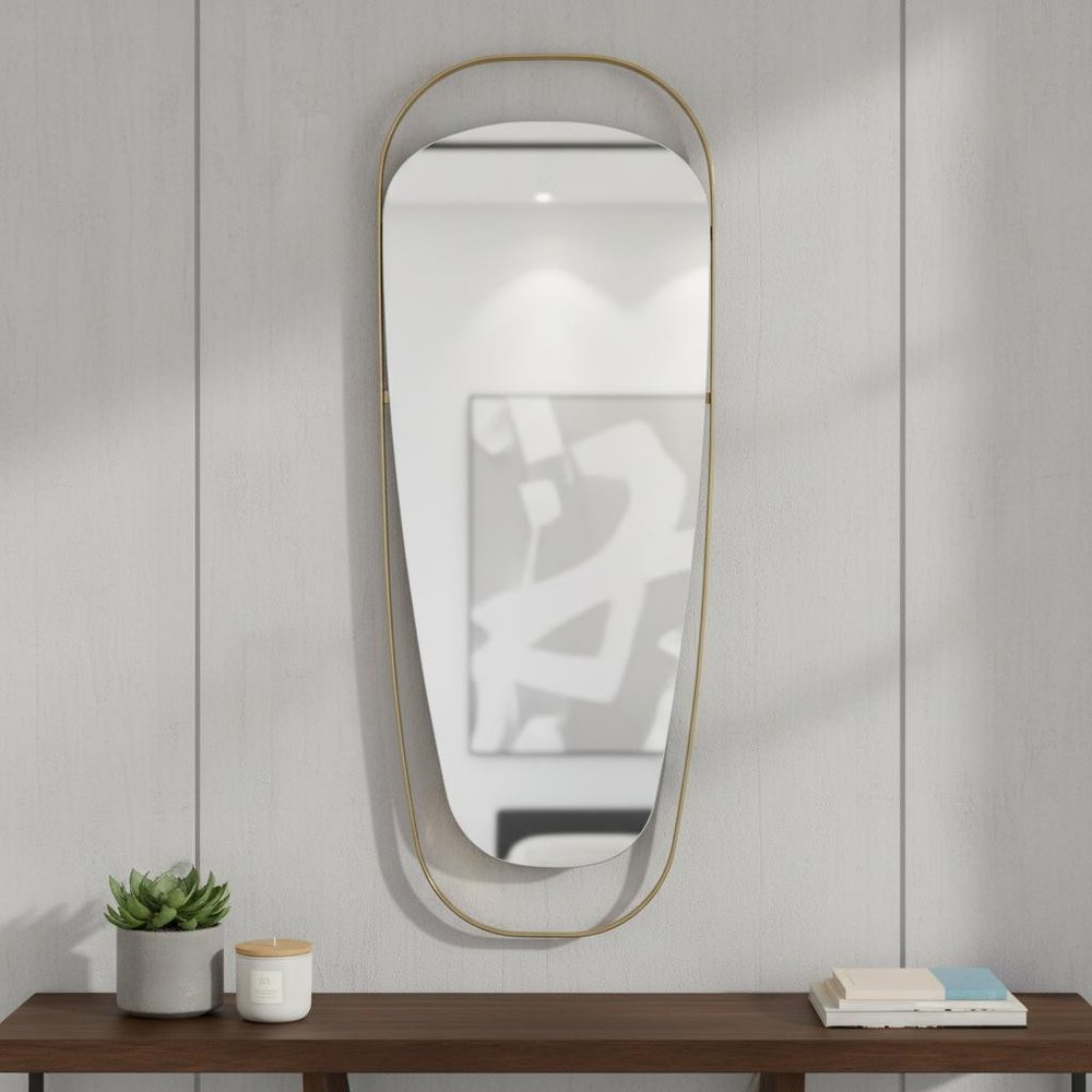 83" X 33" Gold Steel Oval Framed Accent Mirror HomeRoots