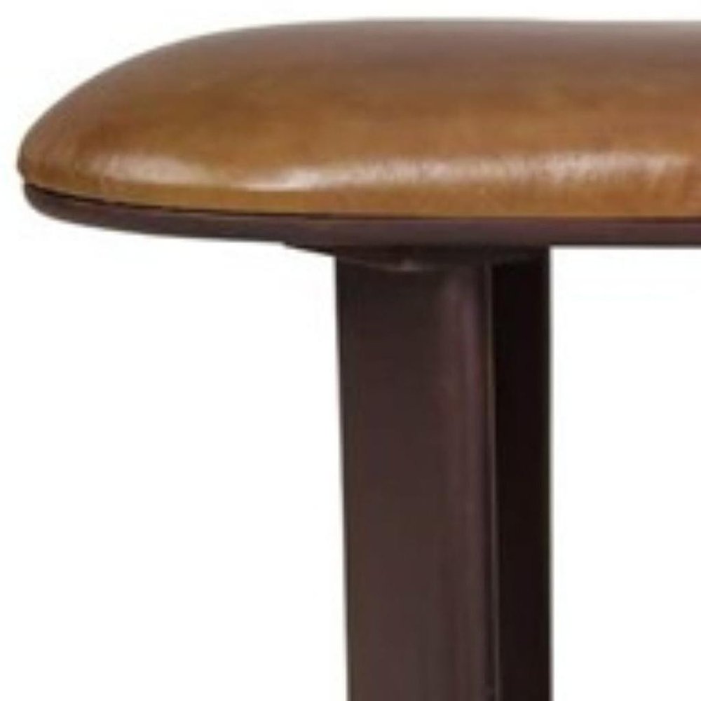 48" Light Brown And Dark Brown Genuine Leather And Solid Wood Upholstered Bench — view 2