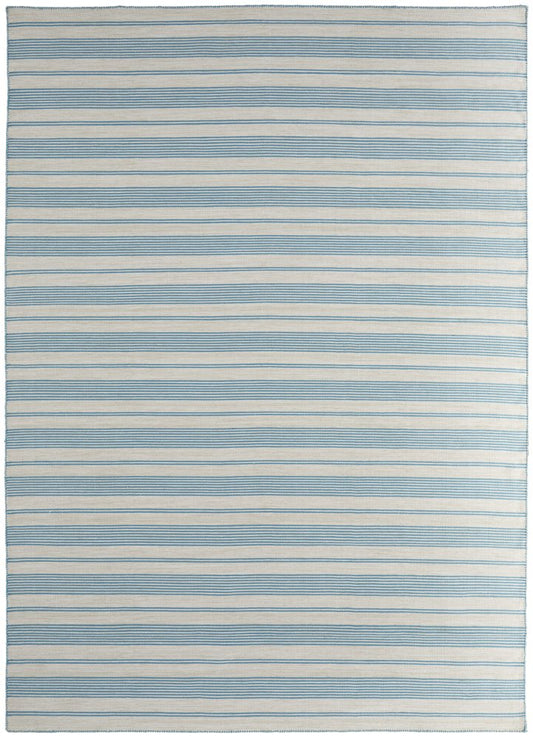 8' X 11' Ivory And Blue Striped Handmade Indoor Outdoor Area Rug HomeRoots