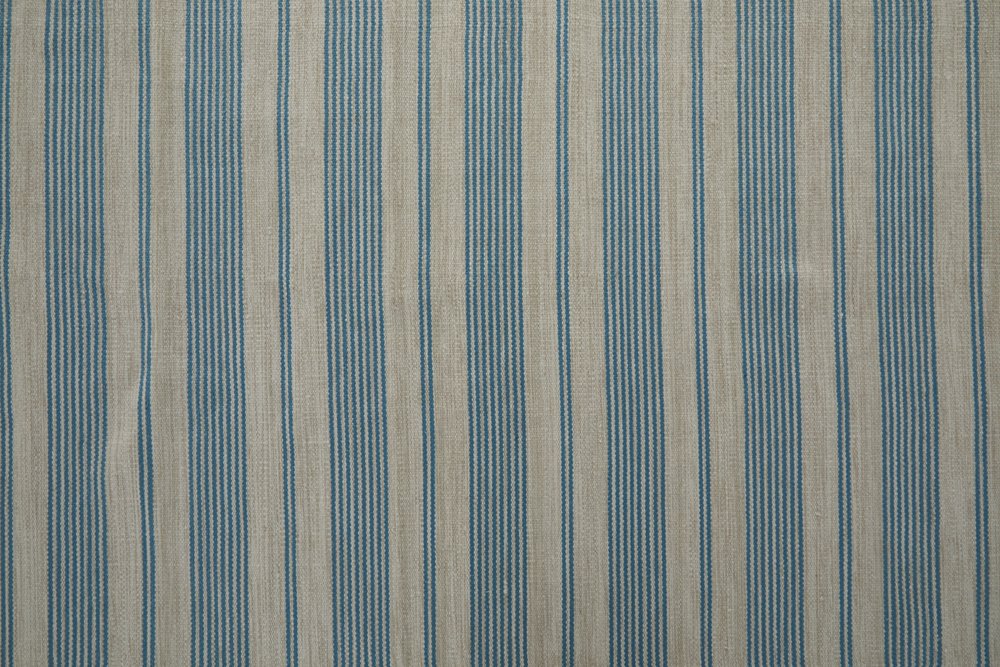 8' X 11' Ivory And Blue Striped Handmade Indoor Outdoor Area Rug