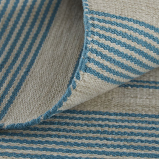 8' X 11' Ivory And Blue Striped Handmade Indoor Outdoor Area Rug HomeRoots