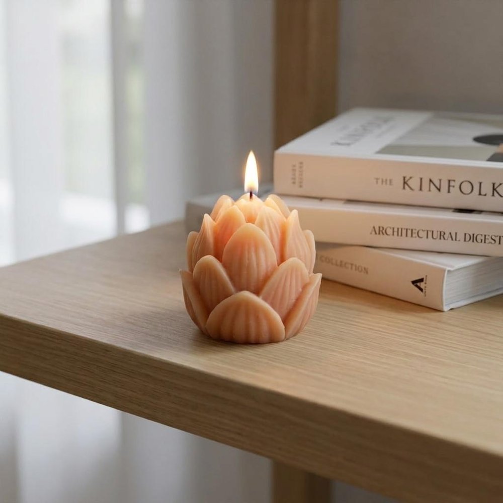 2" Orange Unscented Dimensional Flower Candle — view 1