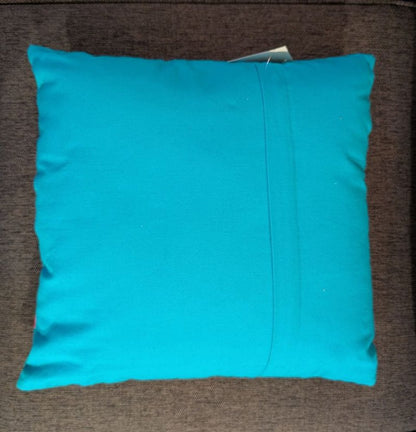 Set of Two 16" Blue And Pink Floral Cotton Throw Pillows with Embroidery