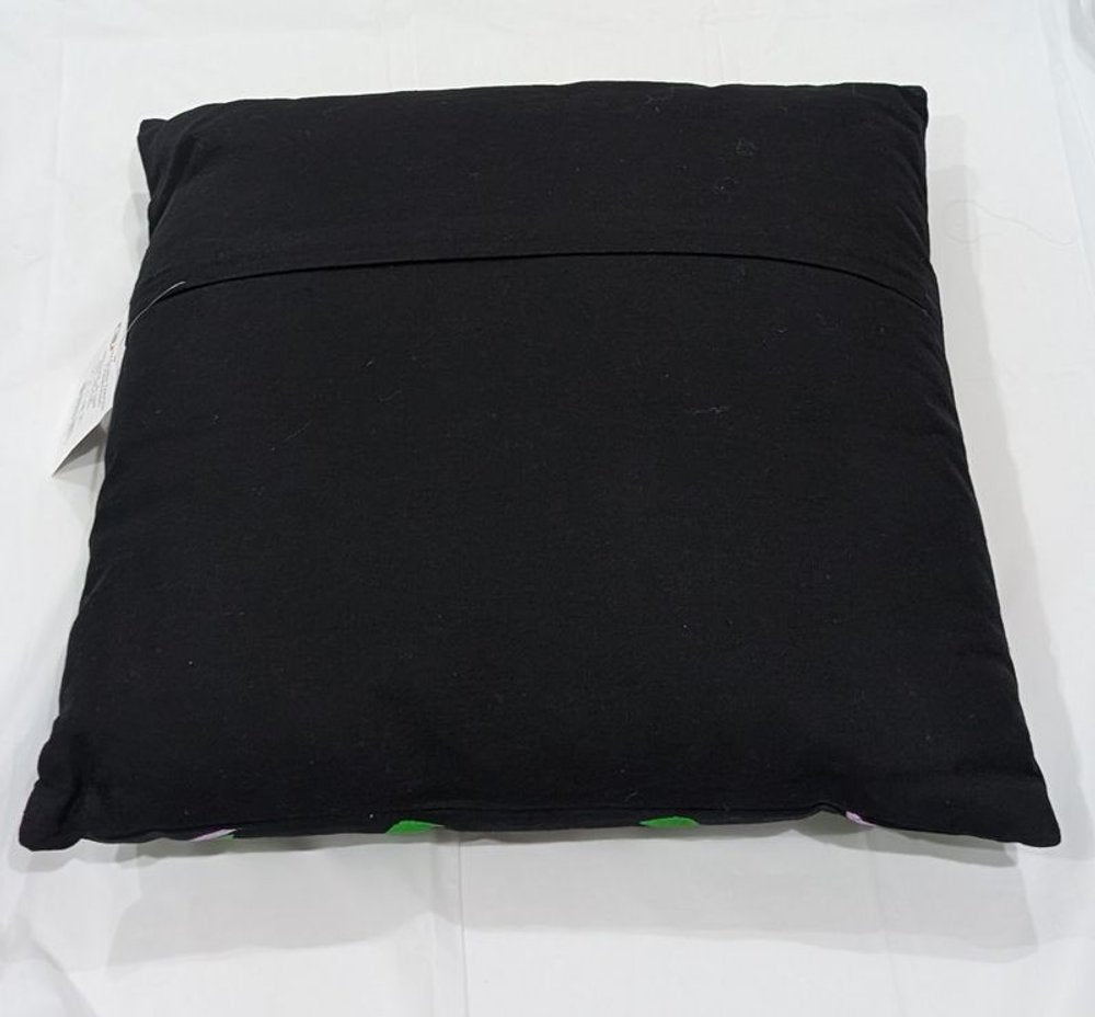 Set of Two 18" Black And Blue Peacock Cotton Throw Pillows with Embroidery