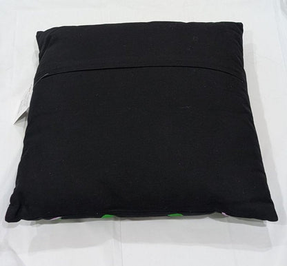 Set of Two 18" Black And Blue Peacock Cotton Throw Pillows with Embroidery