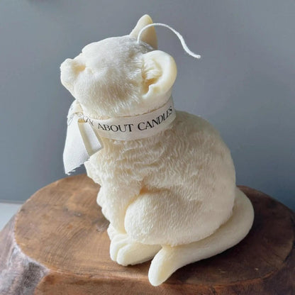 6" Ivory Unscented Dimensional Cat Candle Round Novelty