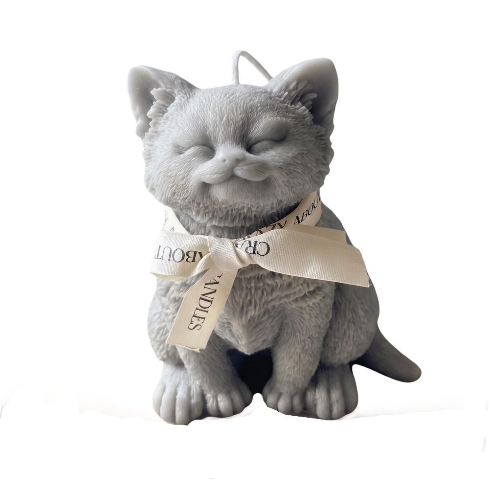 6" Gray Vanilla Scented Dimensional Cat Candle Round Novelty HomeRoots