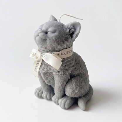 6" Gray Vanilla Scented Dimensional Cat Candle Round Novelty HomeRoots