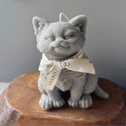6" Gray Vanilla Scented Dimensional Cat Candle Round Novelty HomeRoots