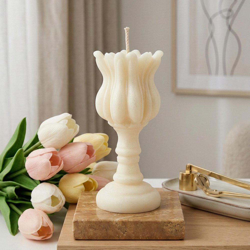 5" Ivory Rose Petals Scented Dimensional Flower Candle Round Novelty HomeRoots