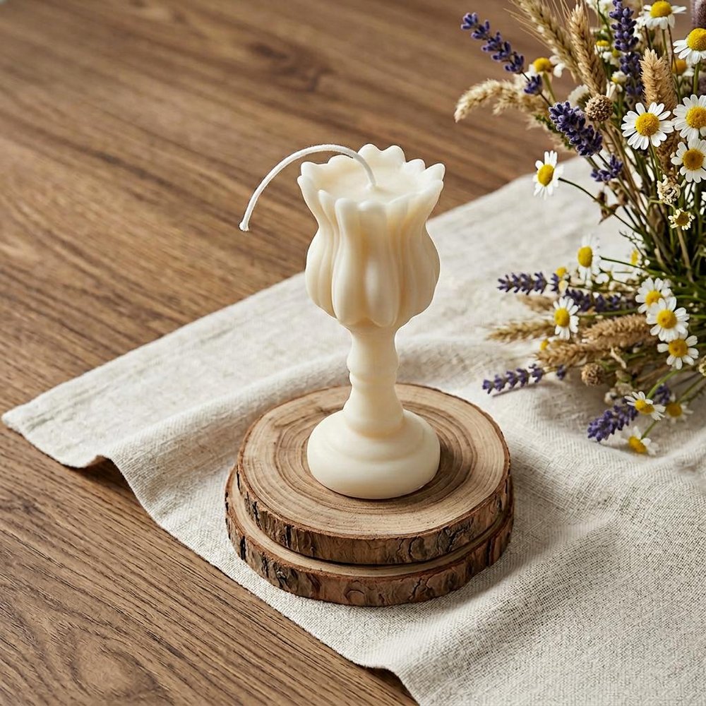 5" Ivory Rose Petals Scented Dimensional Flower Candle Round Novelty HomeRoots