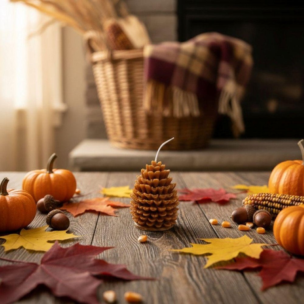 3" Brown Autumn Harvest Scented Dimensional Pinecone Candle