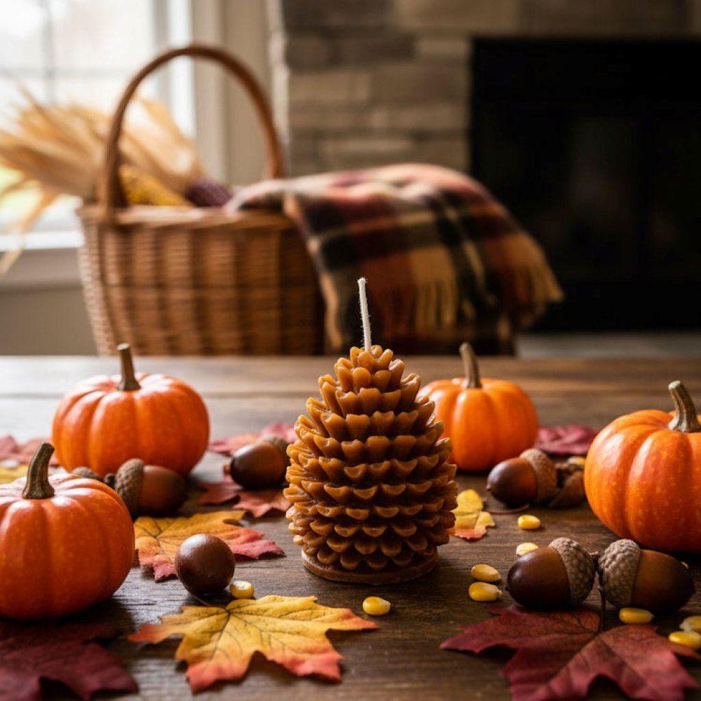 3" Brown Autumn Harvest Scented Dimensional Pinecone Candle — view 9