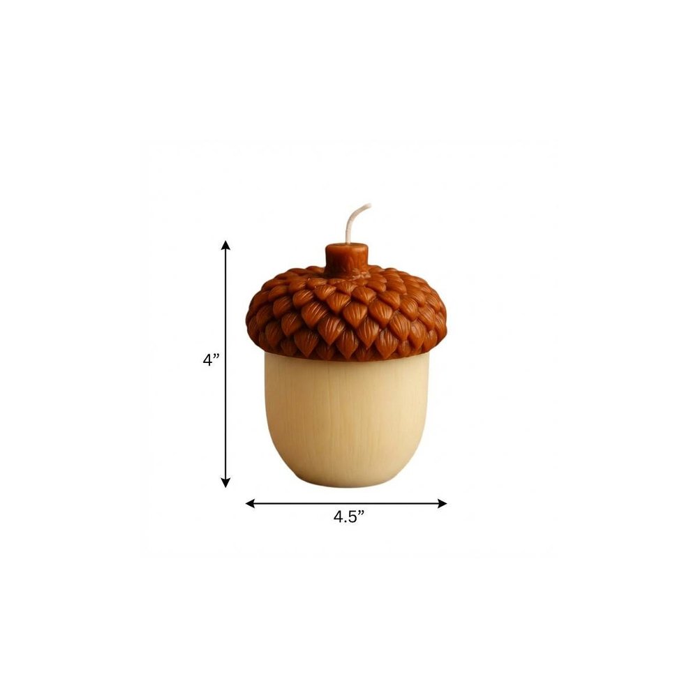 4" Brown And Ivory Pumpkin And Apple Scented Dimensional Acorn Candle — view 5