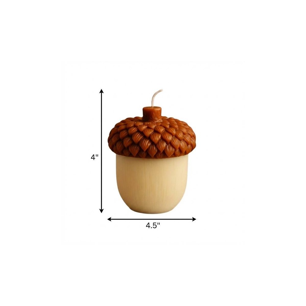 4" Brown And Ivory Pumpkin And Apple Scented Dimensional Acorn Candle — view 11