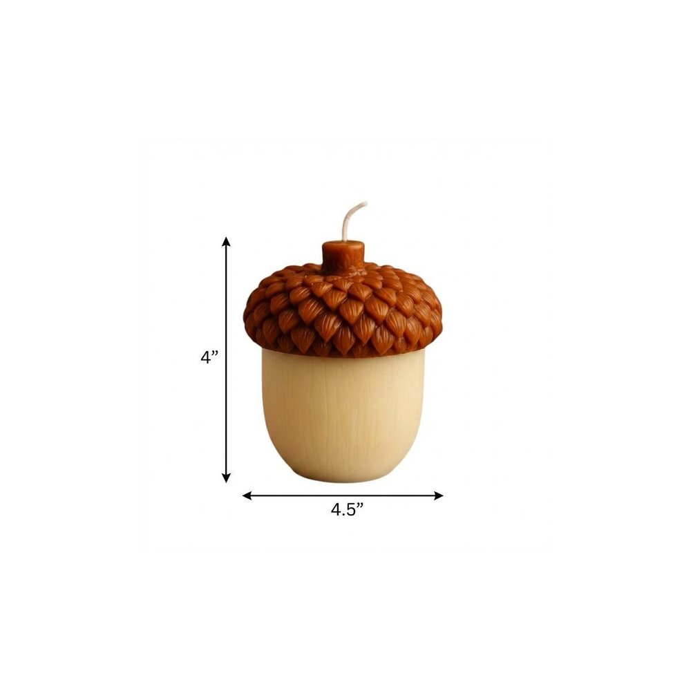 4" Brown And Ivory Unscented Dimensional Acorn Candle — view 4