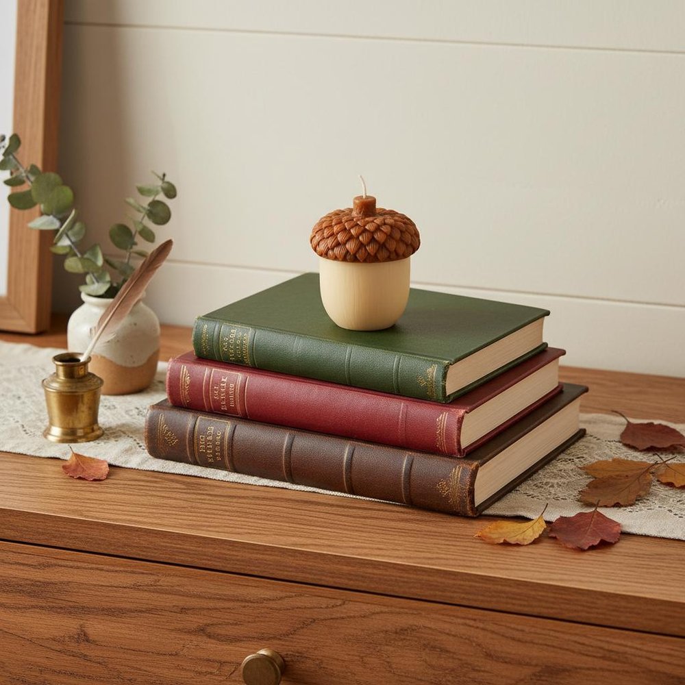 4" Brown And Ivory Unscented Dimensional Acorn Candle — view 3