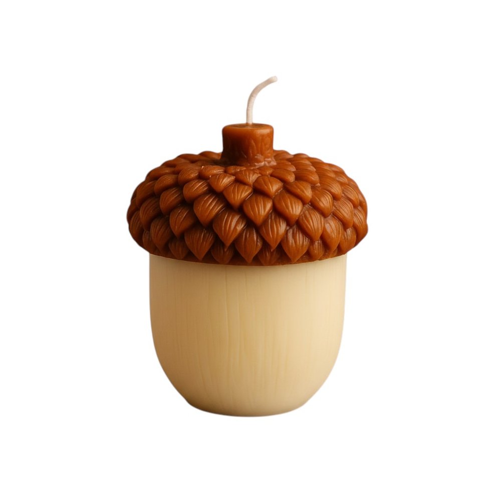 4" Brown And Ivory Pumpkin And Apple Scented Dimensional Acorn Candle — view 14