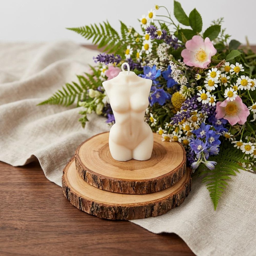 4" Ivory Black Ice Scented Dimensional Female Form Candle — view 5